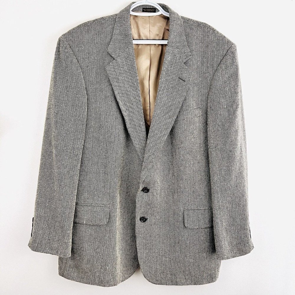 Robert Stock Gray Wool Herringbone Brown Silk & Satin Lined Mens Blazer ~ 44R